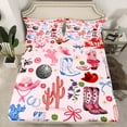 thumbnail image 2 of Feelyou Girly Pink Cactus Bed Sheets, Kawaii Cowgirl Boot Hat King Sheets, Western Princess Style Sheet Set, Luxury Bedroom Decor, 4 Pieces, 2 of 7