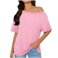 thumbnail image 2 of Karight Womens Oversized Tshirts Boat Neck Off Shoulder Short Sleeve Tops Loose Fit 2025 Summer Fashion Casual Basic Tees, 2 of 7