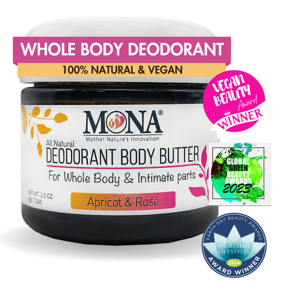 MONA Brands All Natural Deodorant Body Butter for Whole Body & Intimate Parts (Apricot & Rose) | 2 oz