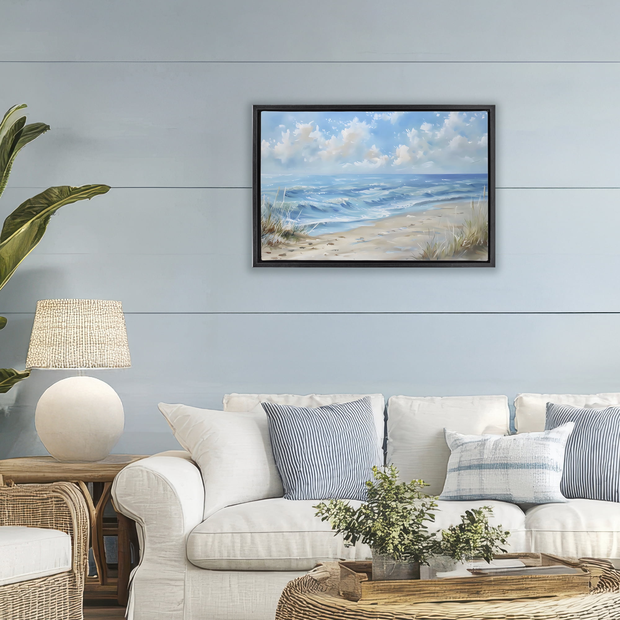 Stupell Industries Coastal Tranquility Horizon Black Framed Floater Canvas Wall Art, design by Creative Studio