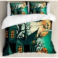 thumbnail image 3 of Halloween Twin Size Duvet Cover Set, Haunted Medieval Cartoon Style Bats in Twilight Gothic Fiction Spooky Art Print, Decorative 2 Piece Bedding Set with 1 Pillow Sham, Orange Teal, by Ambesonne, 3 of 3