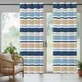 thumbnail image 3 of 2 Panels Outdoor Curtains for Patio Waterproof 54"x95" Blue Khaki Striped Weatherproof Privacy Outsides Curtains, Farmhouse Stripes Modern Abstract Art Grommet Thermal Drapes for Cabana Porch Pergola, 3 of 8
