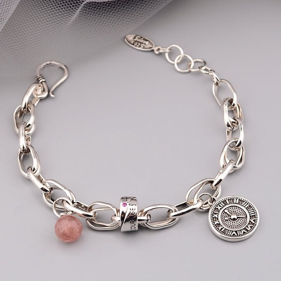 Bamboohart Bracelet Breloque en Cristal Fraise de Marque Ronde en Argent Sterling 925 Bracelets en Argent pour Femmes