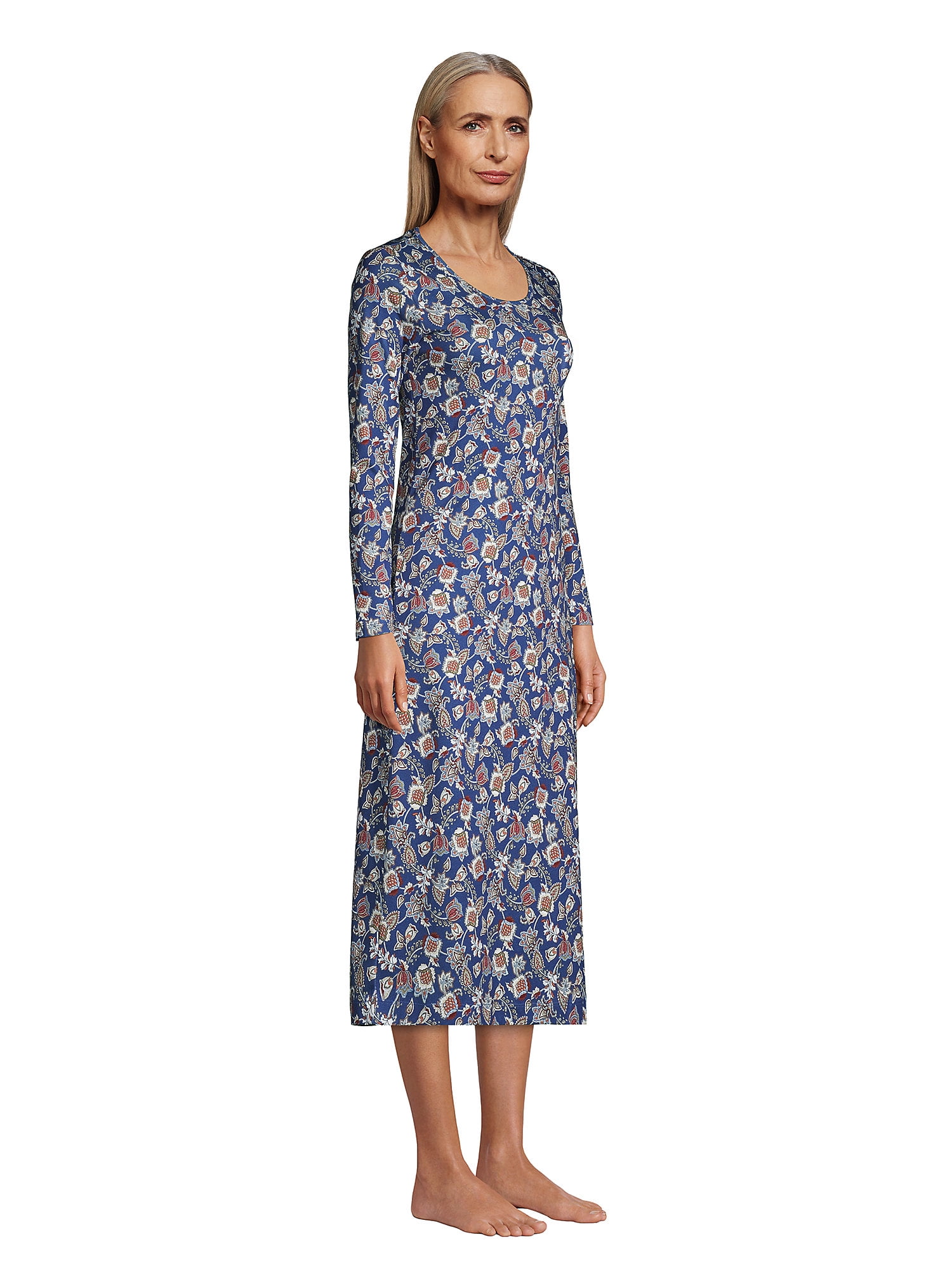 Lands' End Women's Supima Cotton Long Sleeve Midcalf Nightgown - Walmart.com