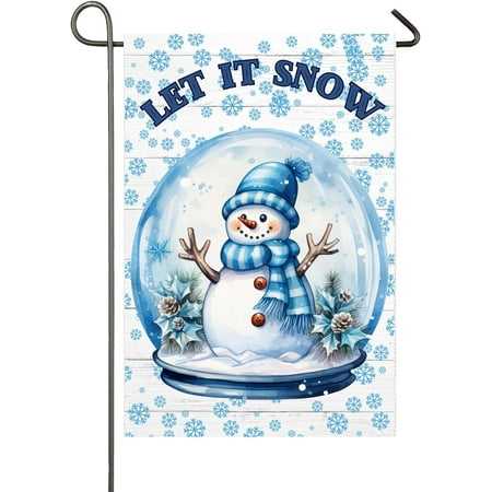 TraQunn Snowman Garden Flag for Outside 12x18 Double Sided Blue Snowman Snow Globe Winter Garden Flag Small Burlap Banner Christams New Year Holiday Decorations Seasonal Outdoor Porch Yard Decor