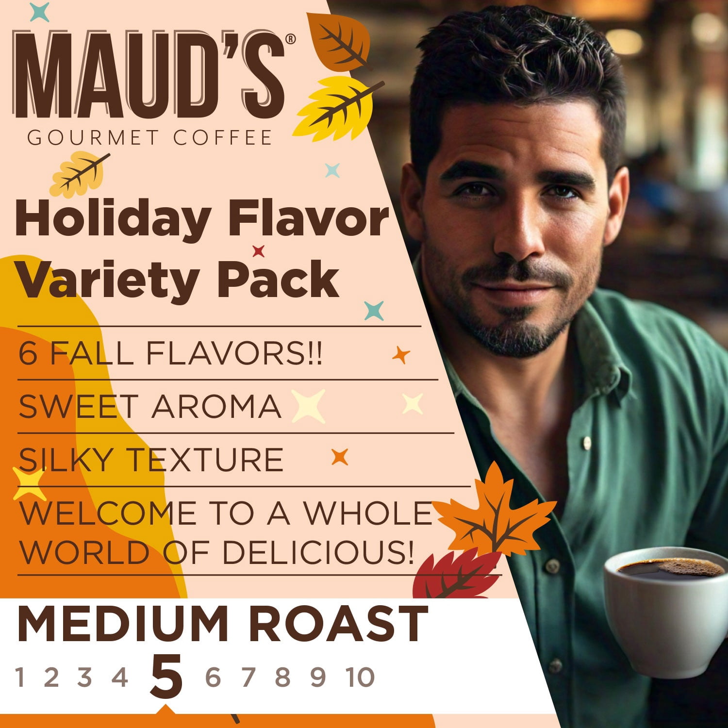 Maud's Fall Flavored Coffee Pods Variety Pack, 24ct, 6 Assorted Flavors, Medium Roast Coffee in Single Serve Pods – 100% Arabica Beans, Compatible with Keurig K Cups Maker