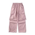thumbnail image 2 of Girls Cargo Pants Elastic Waistband Relaxed Fit Hop Wide Leg with Multipule Pocket for Season Clothes Fall-Red,13-14 Years, 2 of 8