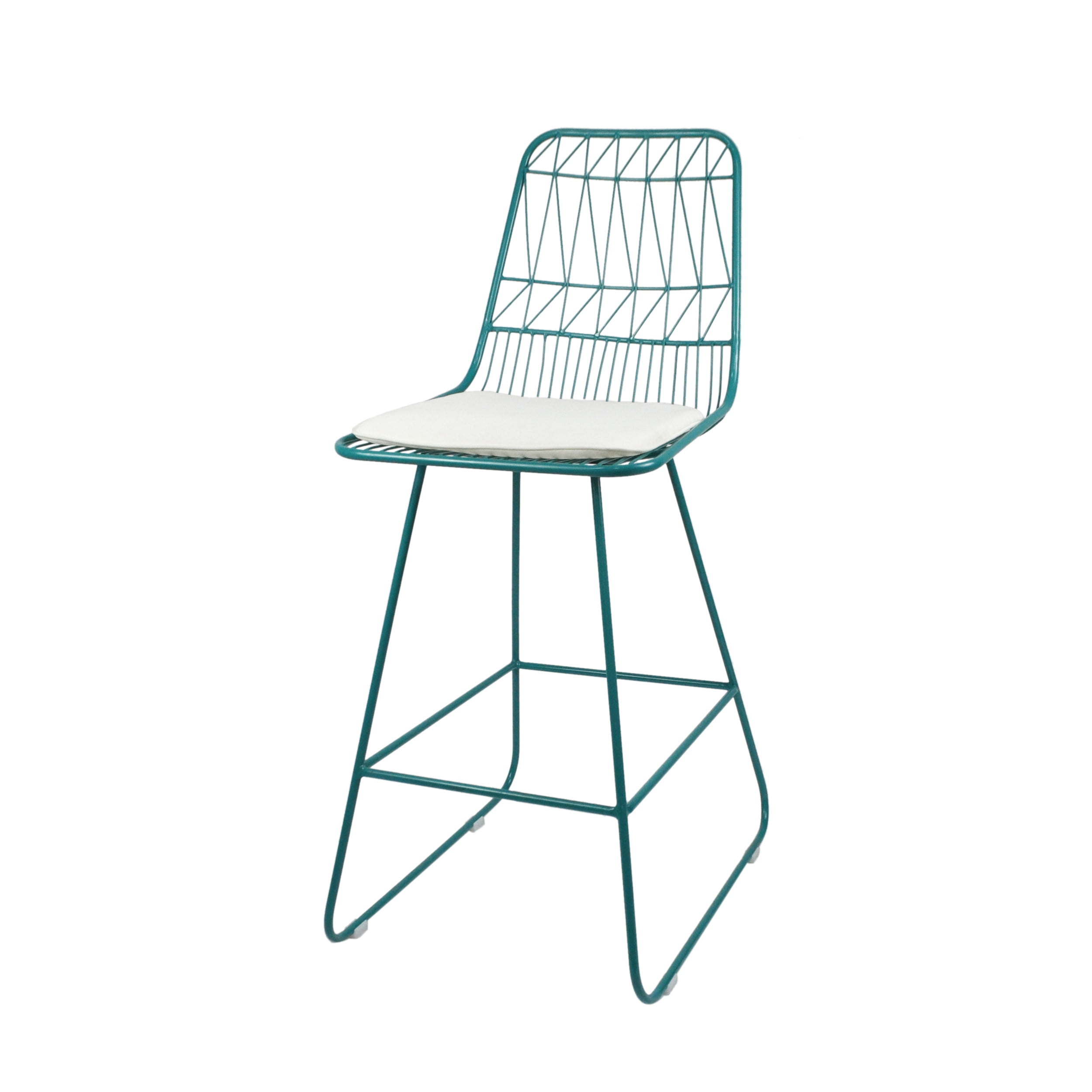 Outdoor Wire Frame Counter Stool Set of 2, Height Bar Seats for Patio Bar, Ivory