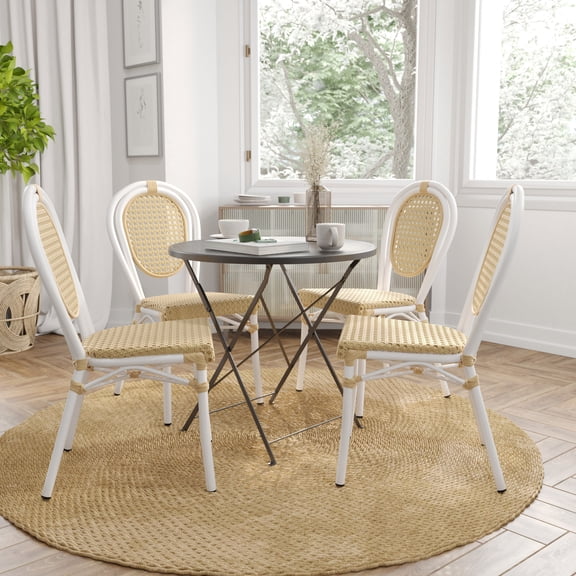 Merrick Lane Stacking Thonet French Bistro Style Chair, White (Set of 4)