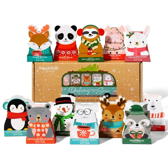 Thoughtfully Gourmet, Hot Chocolate Gift Set in Holiday Character Packaging, Flavors Include Rocky Road, Cookies Butter, Pumpkin Pie & More, Set of 12