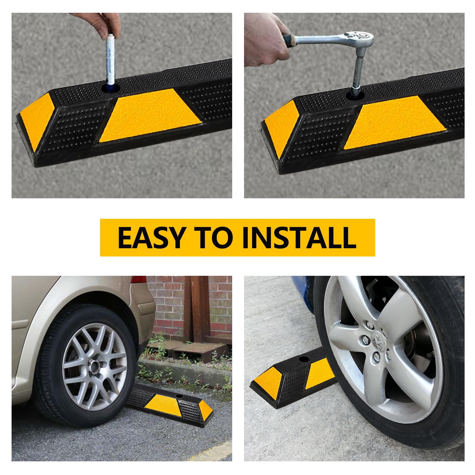 2024 New Curb Parking Garage Floor Stopper - 72 Inch Extra Wide Heavy Duty Rubber Parking Lot Stopper, for Vehicles Truck Driveway, Protect Pumpers from Cars Trucks