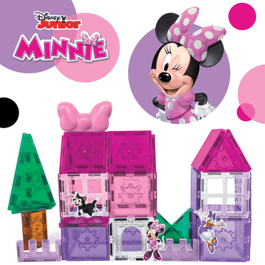 Official Disney Junior Minnie Mouse Magnetic Tile Set – 42-Piece STEAM Toy Featuring Magnetic Minnie Bow, Vibrant Tiles, Reusable Disney Stickers & More!