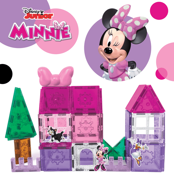 Official Disney Junior Minnie Mouse Magnetic Tile Set – 42-Piece STEAM Toy Featuring Magnetic Minnie Bow, Vibrant Tiles, Reusable Disney Stickers & More!