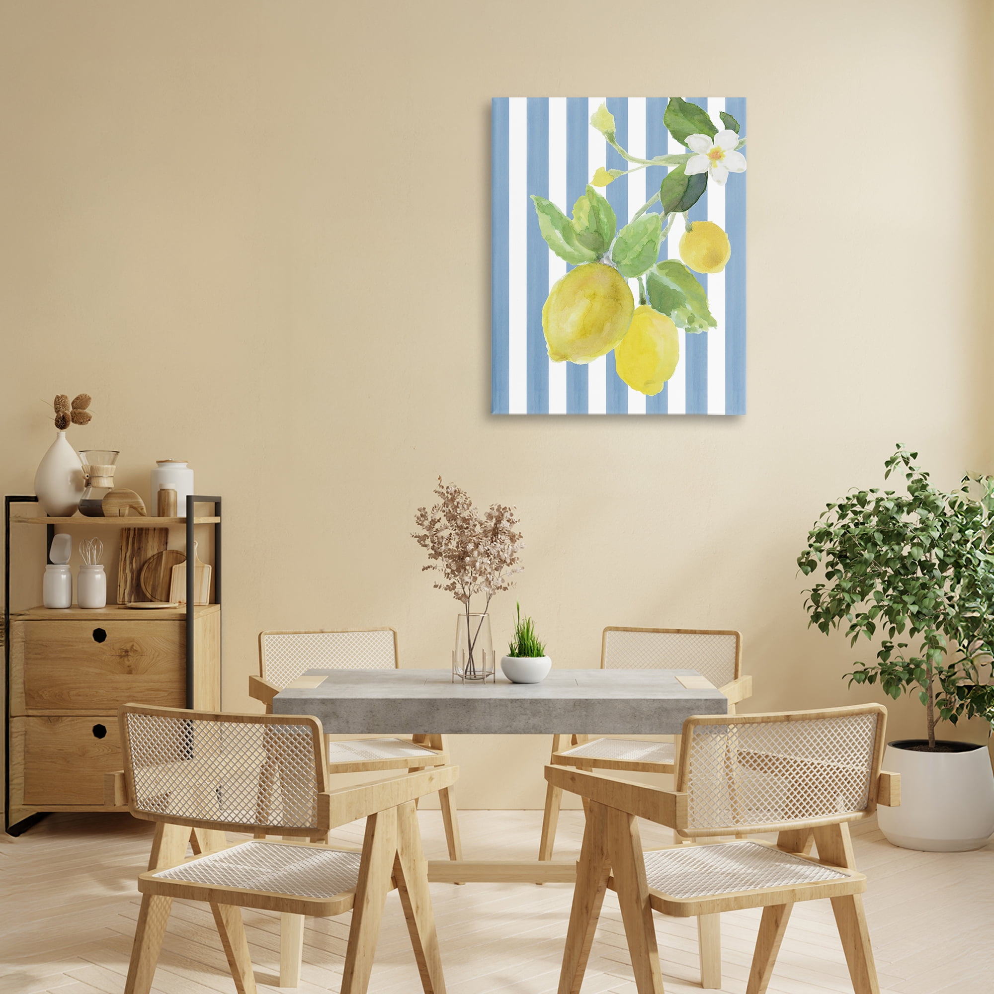 Stupell Industries Lemon Blossom on Blue Stripes Canvas Wall Art, design by Lanie Loreth