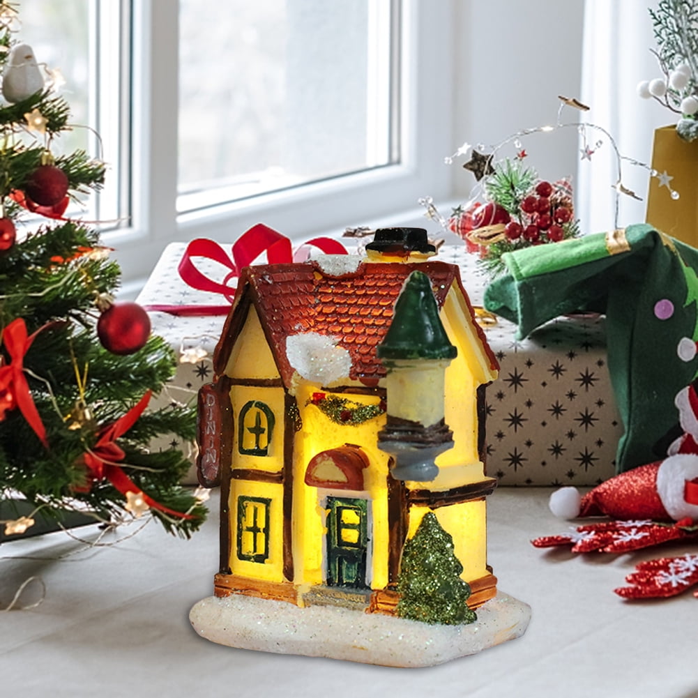 AMNHDO Christmas House LED Building Light Festive Supplies Resin Christmas House Led Light Set