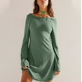 thumbnail image 2 of IROINNID Long Sleeve Dress for Women Thigh-Length Fit&Flare Dress Fall and Winter New Slim Trendy Dress V-neck Bubble Sleeve Pleated Skirt,Green, 2 of 8