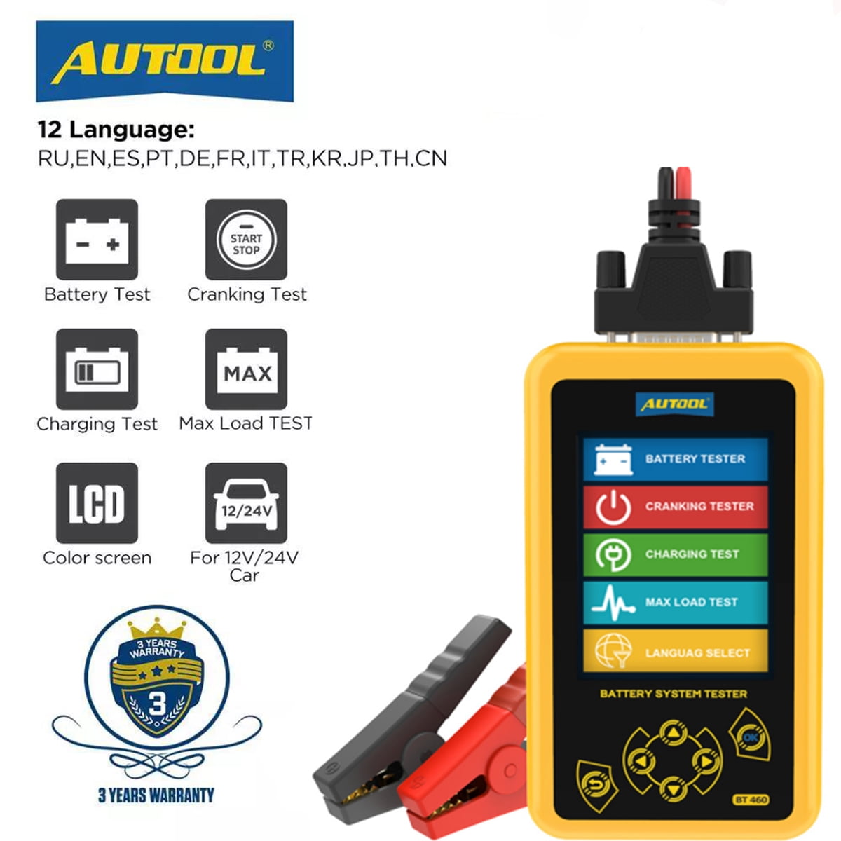 AUTOOL Automotive Battery Power Load Tester,12V/24V Car Battery