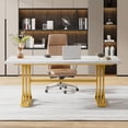 thumbnail image 3 of Tribesigns 63" Executive Office Desk, Modern White Faux Marble Writing Desk with Gold Metal Legs, Large Workstation Table for Home Office or Business, 3 of 5