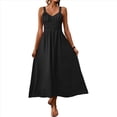thumbnail image 2 of Vestidos Largos Fruncidos para Mujer, Vestido de Verano 2025, Informal, con Tirantes Finos y Corte en A, Vestido Fluido, Negro, Talla XL, 2 of 9