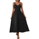 thumbnail image 2 of Vestidos Largos Fruncidos para Mujer, Vestido de Verano 2025, Informal, con Tirantes Finos y Corte en A, Vestido Fluido, Negro, Talla XL, 2 of 9