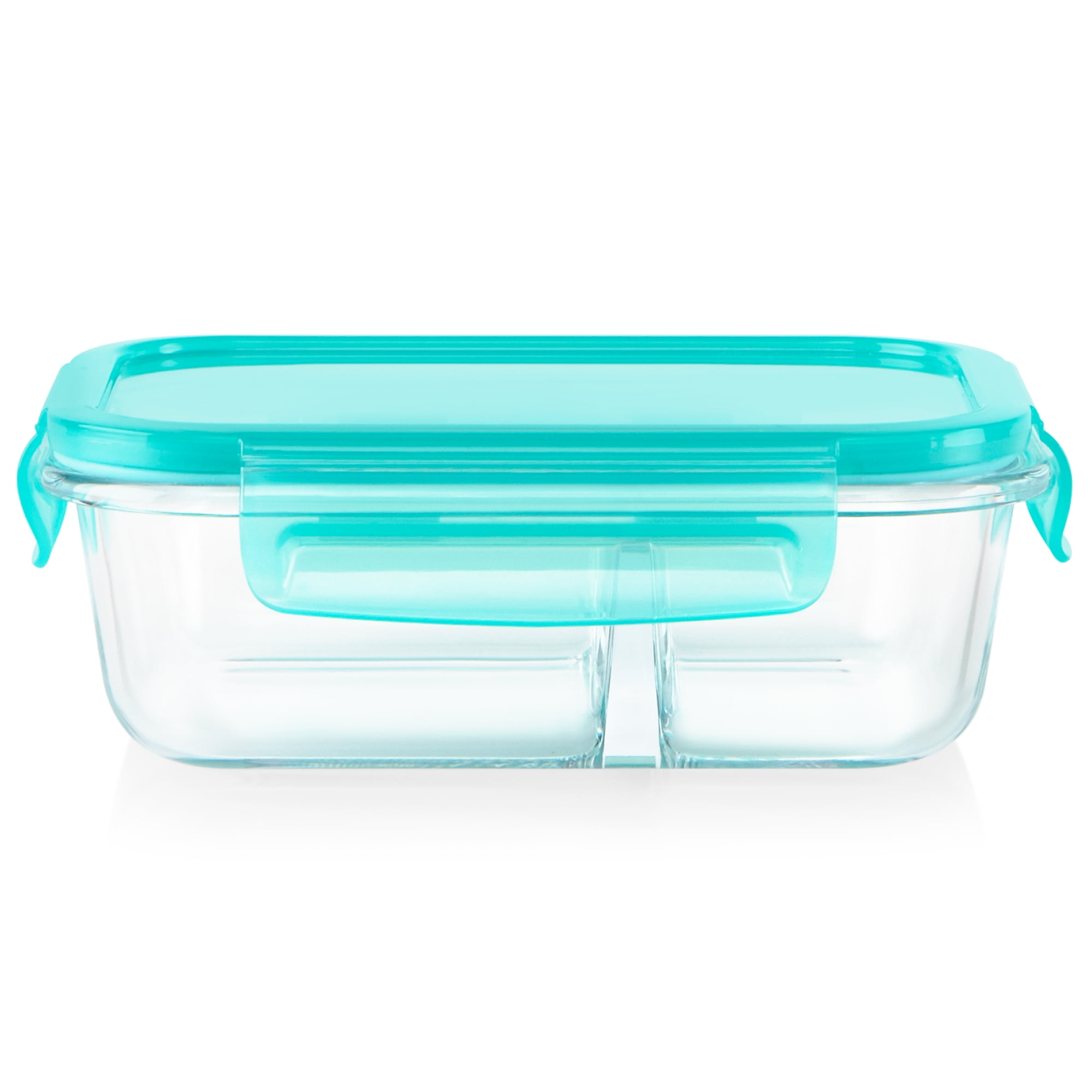 (2 pack) Pyrex MealBox 2.3-cup Divided Glass Food Storage Container with Blue Lid