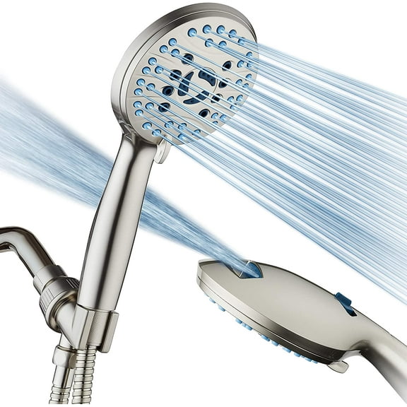 AquaCare High Pressure 8-mode Handheld Shower Head, Anti-clog Nozzles, Built-in Power Wash to Clean Tub, Tile & Pets, Extra Long 6 ft. Stainless Steel Hose, Wall & Overhead Brackets