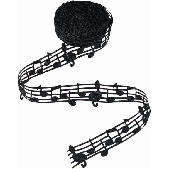 PH Music Note Ribbon 20 Yard Music Party Decoration 30mm Rock and Roll Party Decorations Hollow Cut Out Music Note Clothing Trim for Scrapbooking Birthday Wedding Decor Black Gray