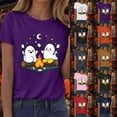 thumbnail image 2 of TOWED22 Halloween Teacher Shirts for Women Ghost Reading Book T-Shirt Casual Fall Teacher Tee Tops(Pink,L), 2 of 9