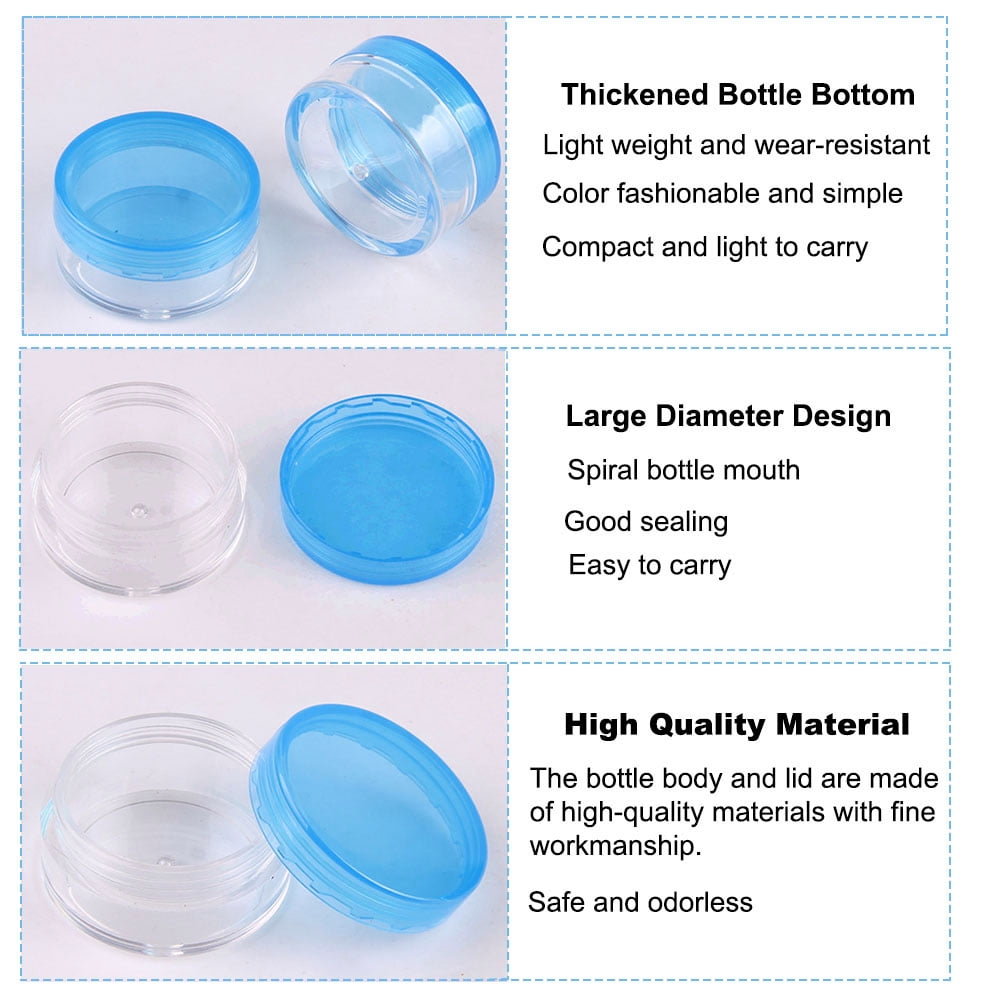 30 Pieces 3g Empty Clear Plastic Sample Containers with Lids Cosmetic Jars (Clear Blue 3g)