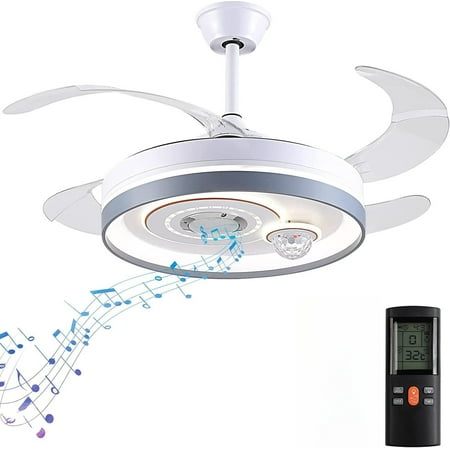 

Modern Ceiling Fan with Lights and Remote Control， Music Retractable Ceiling Fan with RGB Lights White Fandelier Chandelier 42
