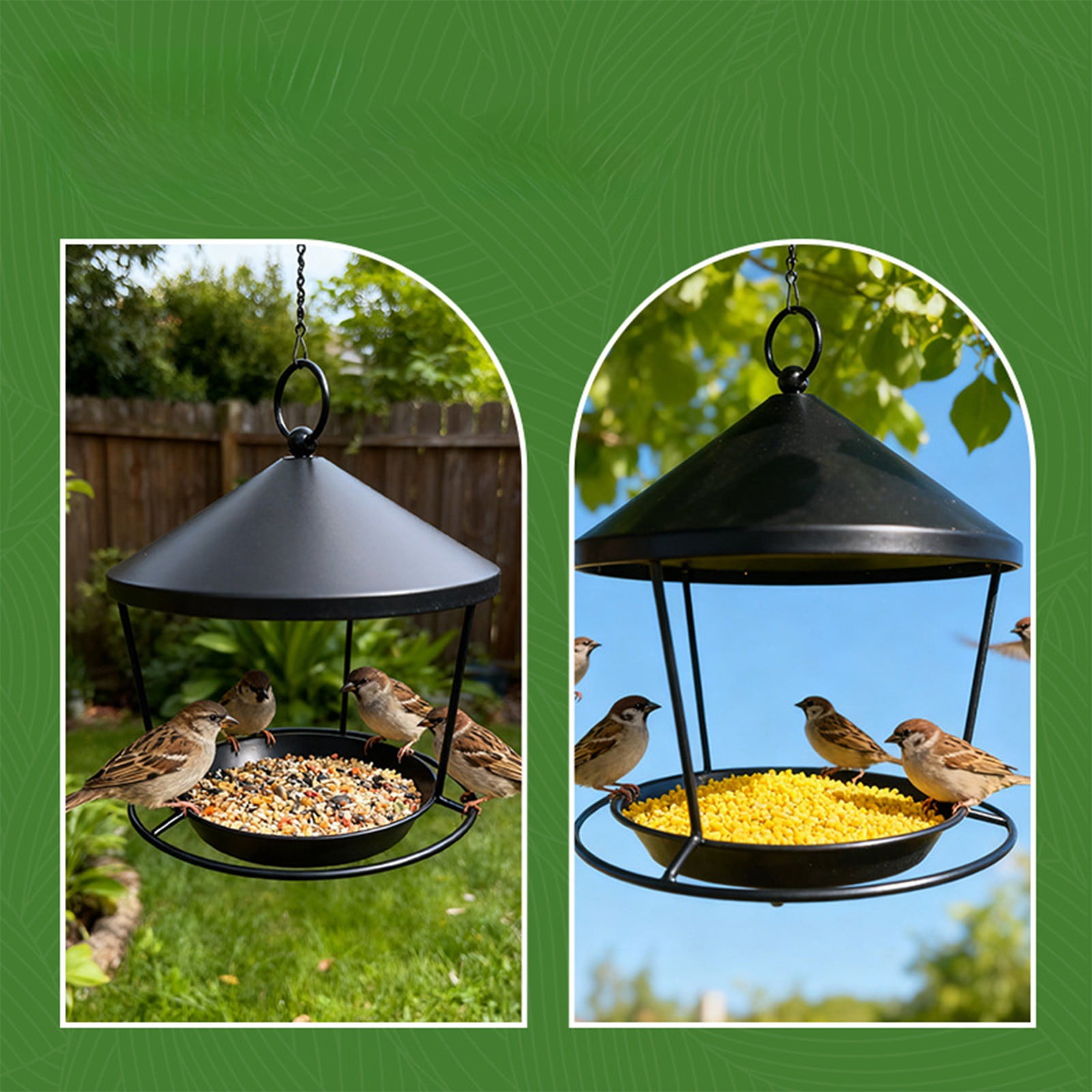 Iron Bird Feeder with Hanging Tray | Rust-Proof Metal Mesh for Outdoor Garden Decoration | Includes 1 Feeder