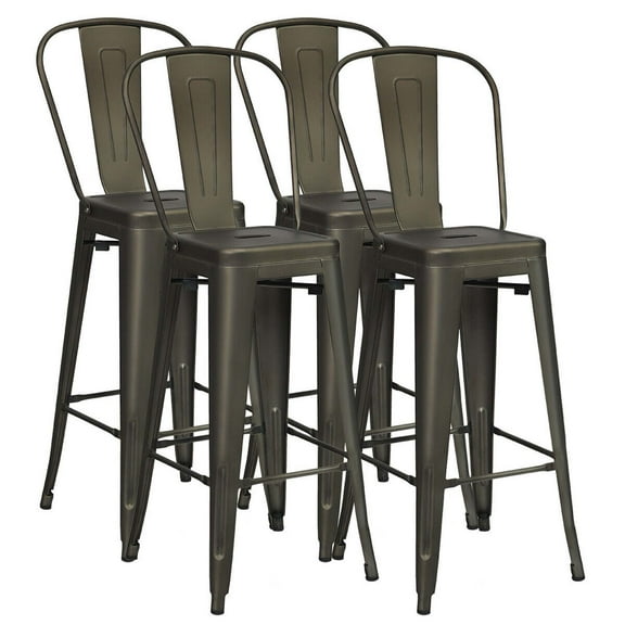 Costway Collection High Back Metal Bar Stool Footrest Industrial Style, Gray (Set of 4)
