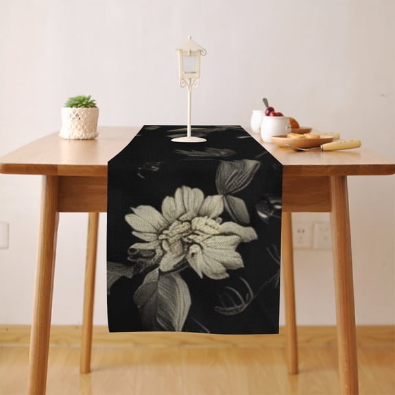 Black Vintage (4) Table Runner, Seasonal Fall Winter Kitchen Dining Table Decoration for Home Party Decor 18 x 72 Inch