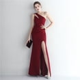 thumbnail image 1 of Vestido de satén ajustado de un solo hombro, largo, adelgazante, con cola de pez, para cenas de celebridades, para exhibiciones de modelos de autos de bodas, 1 of 5