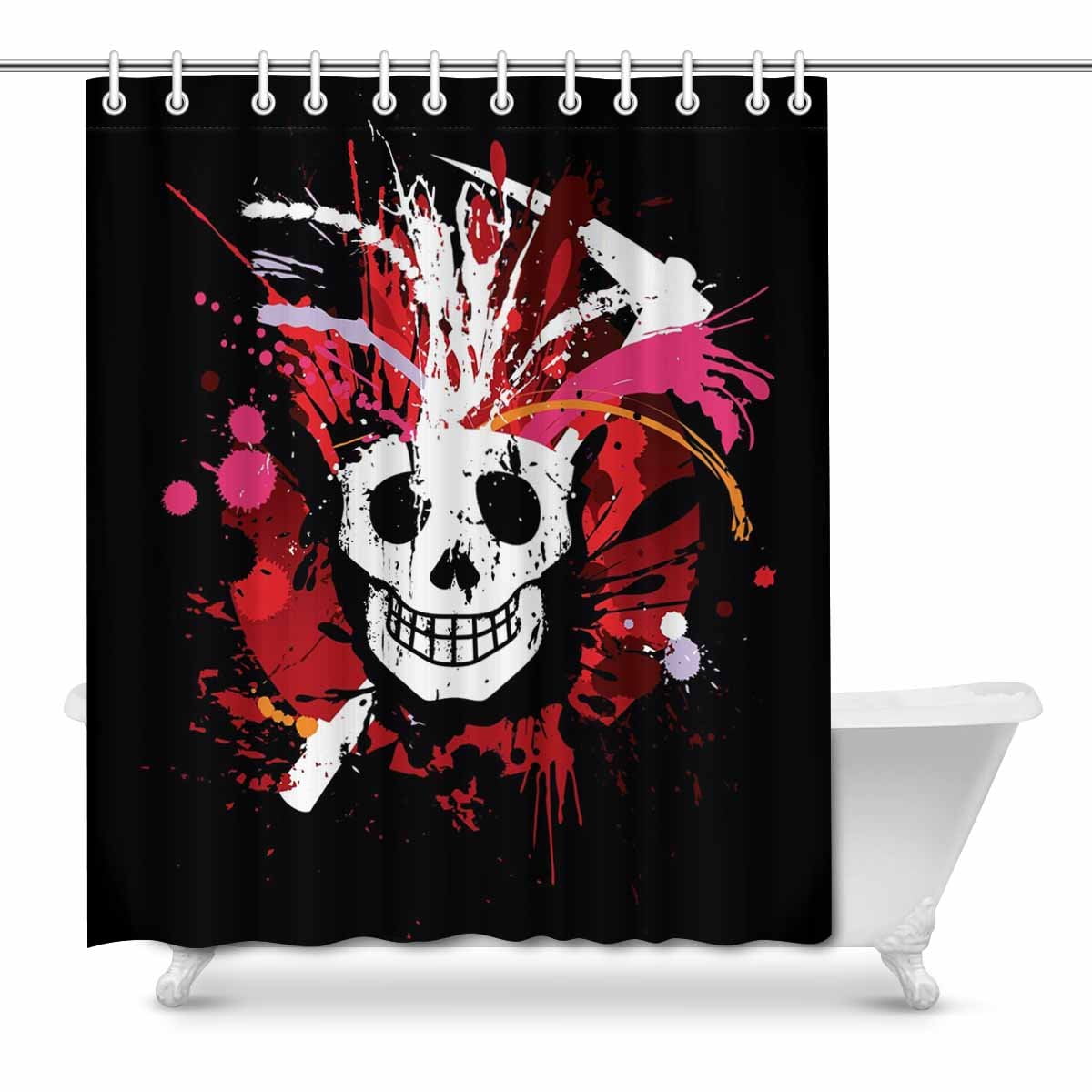 Pop Splatter Skull Bathroom Decor Shower Curtain Set 66x72 Inch Walmart Canada