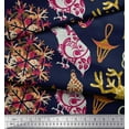 thumbnail image 3 of Soimoi Blue Heavy Satin Fabric Reindeer,Oranaments & Tree Christmas Print Fabric by Yard 54 Inch Wide, 3 of 3