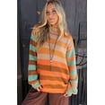 thumbnail image 3 of Cozy Orange Stripe Color Block High Neck Drop Shoulder Sweater for Women | [ZhiHiMeRi] | L, 3 of 5
