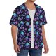 thumbnail image 2 of Balery purple Skull flower Camisa Casual de Manga Corta con Botones para Hombre, Texturizada, Estilo Cubano, para Playa, Verano-Large, 2 of 5