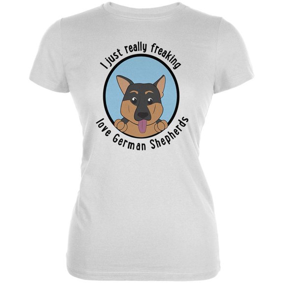 I Just Love German Shepherds Dog Juniors Soft T Shirt White MD