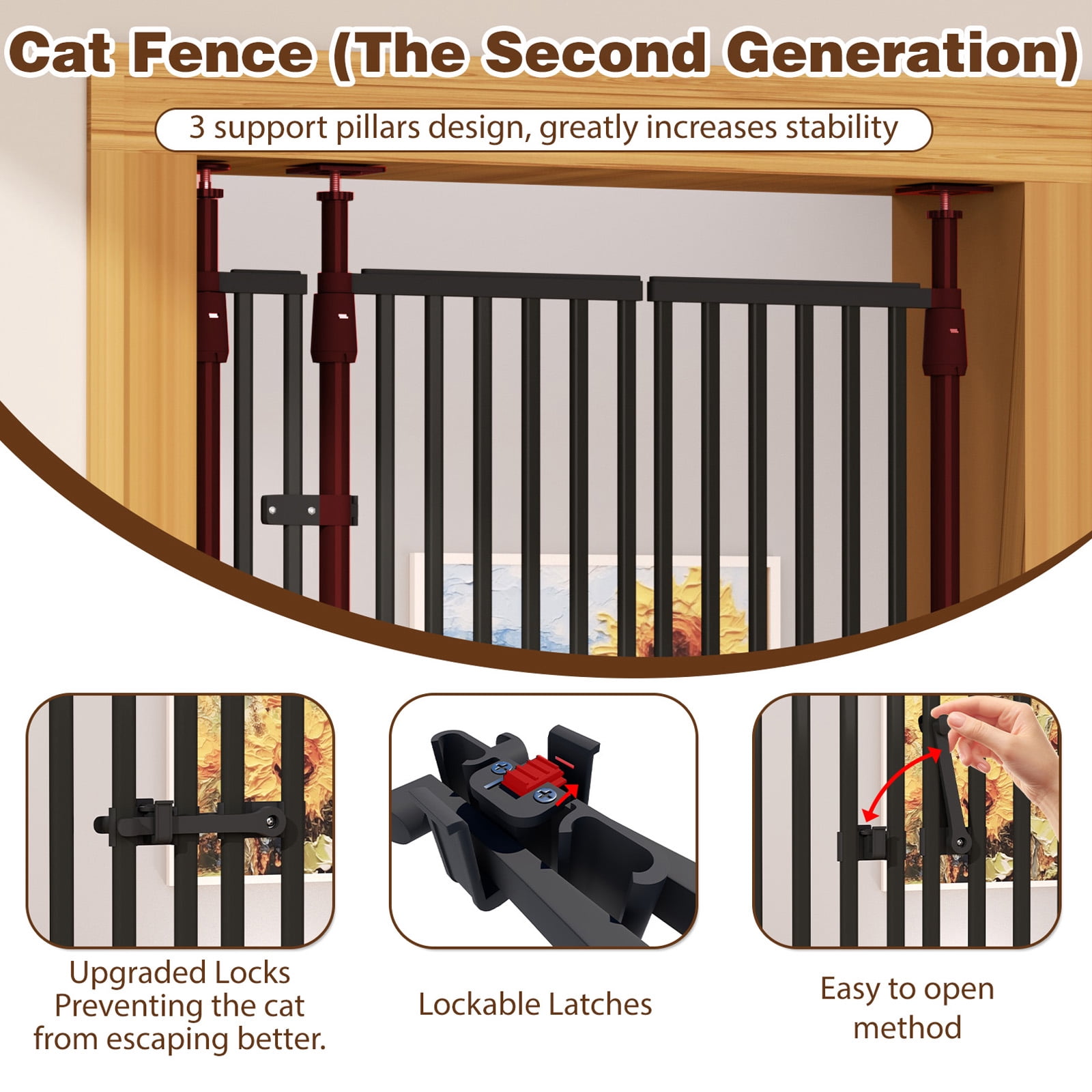 XJD 71" Extra Tall Cat Gate – Fits 30.31"-38.2" Wide Openings, Auto-Close, Narrow 1.37" Gaps, No-Drill Pressure Mount, Double Opening Design Pet Gate, White