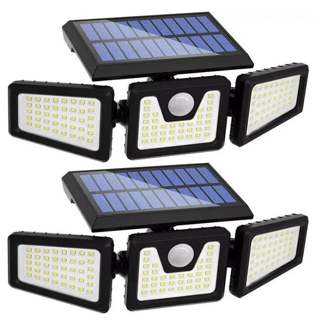 Luces solares 2 paquetes, lámpara 108 LED 3 cabezales ajustables Luz LED solar para exteriores, lámpara solar para exteriores con sensor de movimiento para jardín, patio (2 unidades)