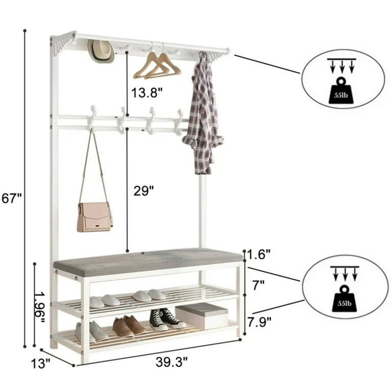 4 in 1 Entryway Hall Tree, Multifunctional Coat Rack with Bench & 2 Tier Shoe  Rack, 10 Hooks, White 