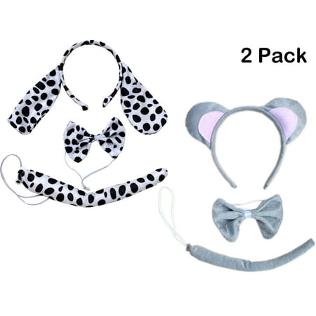 Halloween Headband Kids Animals Costume Dalmatian Mouse Wolf Tiger Cat Ears and Tail Dappled Dalmatian + Grey Mouse