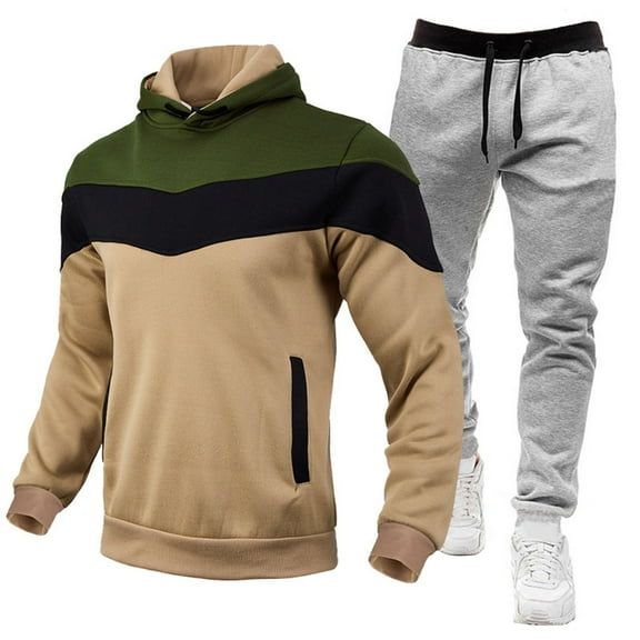 guisaled Men's Tracksuit 2 Pieces Set Athletic Casual Long Sleeve Hooded Sweatshirt And Joggers Set Sweatsuit Outfits