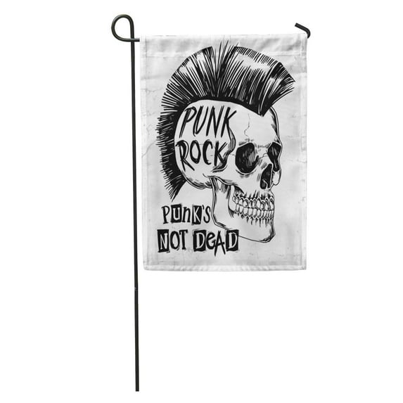 SIDONKU Vintage Punk Rock Skull Slogan Graphic and Rockabilly Horror Metal Garden Flag Decorative Flag House Banner 12x18 inch