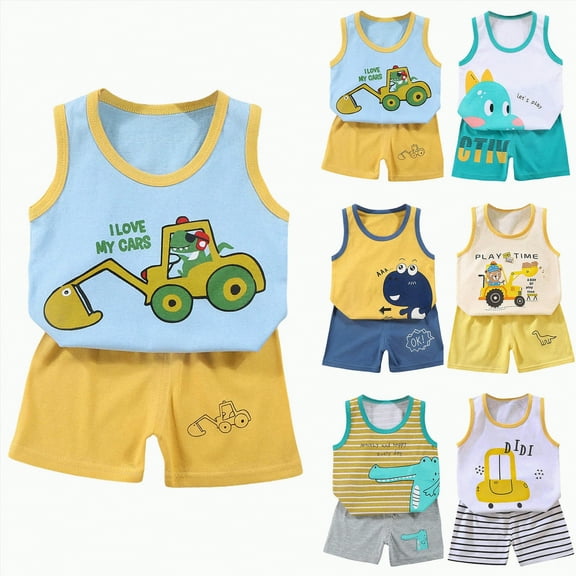 CAICJ98 Summer Clothes for Toddler Boys Tank Top and Shorts Set Kids Cotton Sleeveless Shirts and Shorts Infant Baby Girl Outfits (3-4 T,Light Blue)