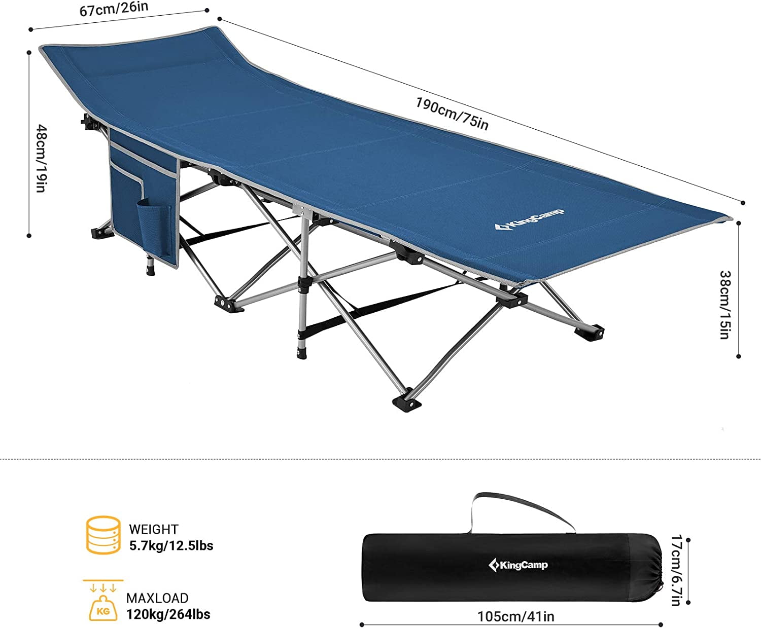 Heavy Duty Adults Portable and Lightweight Cots Single & Double KingCamp Folding Camping Cot Oversized Adjustable Wide Foldable Steel Frame Sleeping Bed for Camp Office Indoor & Outdoor Use 