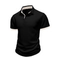thumbnail image 6 of Yifymode Men's Textured Knit Short Sleeve Polo Shirt, Contrast Collar Regular Fit Everyday Casual Top Black L, 6 of 6