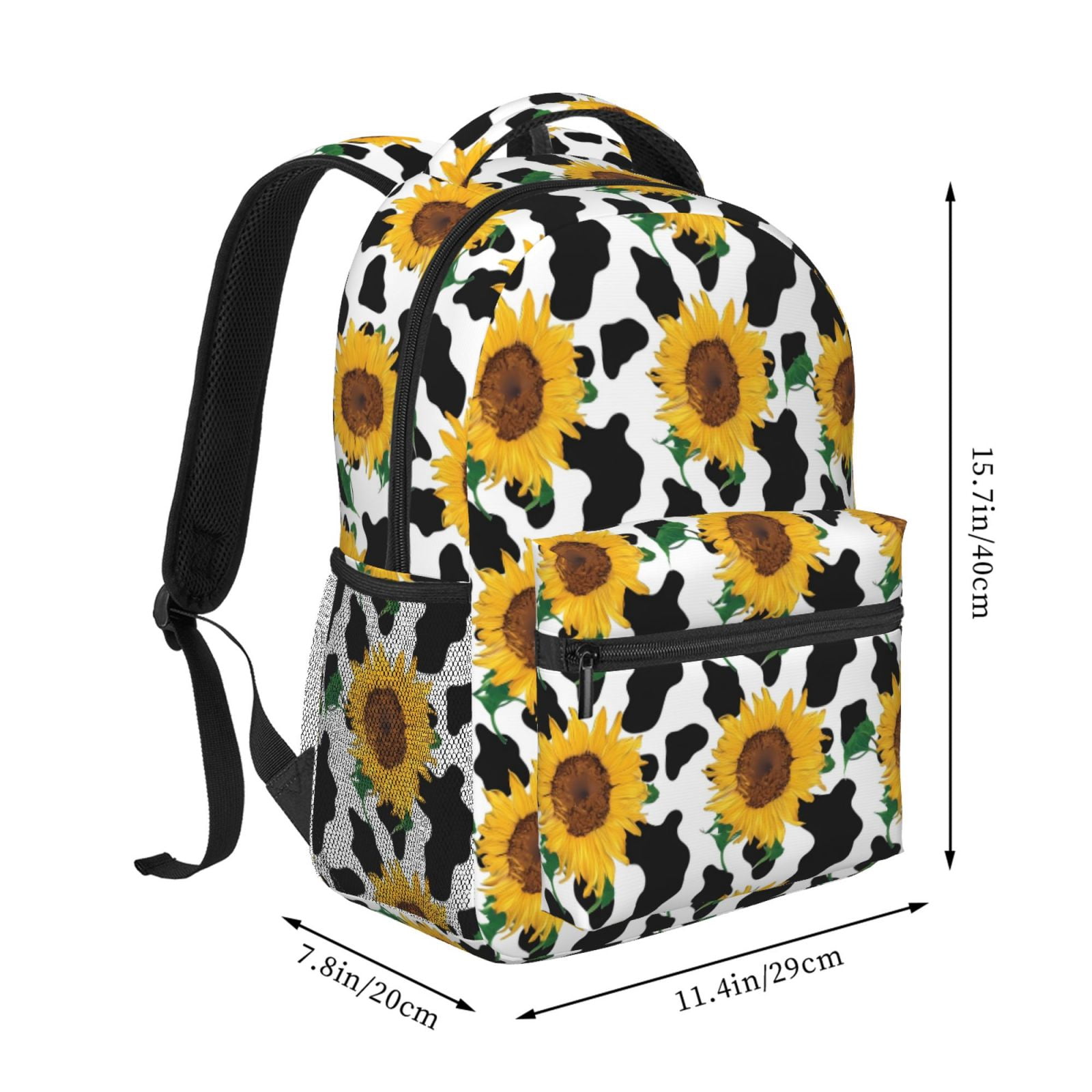 Rateoe Cute Cow Print Sunflower B Pattern Casual Backpack for School, Work, Travel – Adjustable Straps, Multiple Compartments – Ergonomic Design, Fits Laptops and Tablets