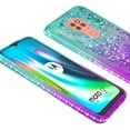 thumbnail image 4 of Moto E7 Plus Case, Moto G9 Play Case with Tempered Glass Screen Protector SOGA Diamond Liquid Quicksand Cover Cute Girl Women Phone Case - Teal / Purple, 4 of 5